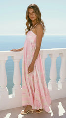 Kaethe Maxi Dress - Pink/White