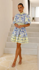 Kalliope Mini Dress - Blue/Yellow