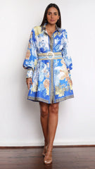 Annika Long Sleeve Mini Dress - Blue Doll