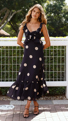 Taylee Midi Dress - Black/Cream Polka