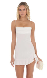 Ruffled Slit Dress in White
