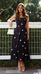 Tahlia Midi Dress - Black Polka Print