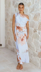 Wanita Off The Shoulder - Blue Floral