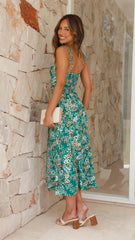 Laury Midi Dress - Green Floral