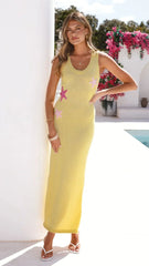 Tamasha Knit Maxi Dress - Yellow / Pink Star