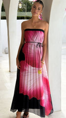 Neve Strapless Maxi Dress - Black/Pink Floral