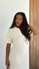 Tiffy Crochet Short Sleeve Maxi Dress - White