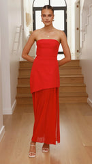 Fenella Asymmetrical Maxi Dress - Red