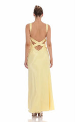 Satin Open Back Maxi Dress in Yellow