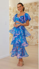 Casey Maxi Dress - Blue / Pink Print