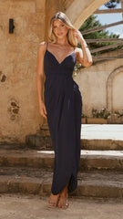 Charlotte Draped Maxi Dress - Navy