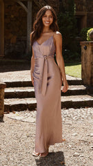Yasmeen Tie Front Maxi Dress - Dusty Pink