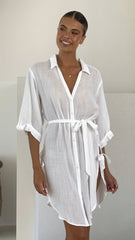 Vesper Button Down Beach Cover Up - White