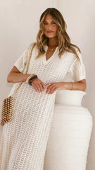 Tiffy Crochet Short Sleeve Maxi Dress - White