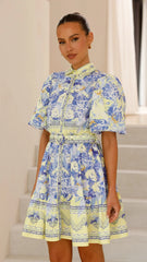 Kalliope Mini Dress - Blue/Yellow