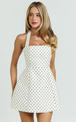 Dante Mini Dress – White Polkadot Halter Tie Flare Dress