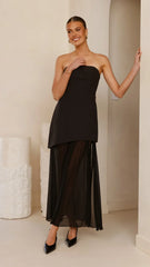 Fenella Asymmetrical Maxi Dress - Black
