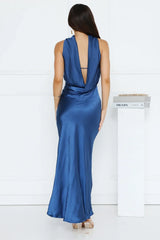 Precious Pearl Satin Maxi Dress Navy
