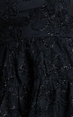 Marzy Mini Dress - Strapless Floral Detail Lace Fit and Flare Dress in Black