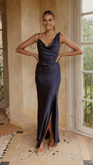 Iris Asymmetrical Maxi Dress - Navy