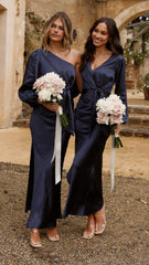 Eden One Shoulder Tie Front Maxi Dress - Navy