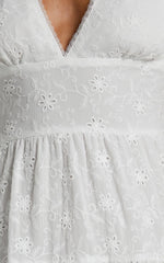 Divora Midi Dress – Ivory Tiered A-Line Dress with Plunge Neck & Balloon Sleeves
