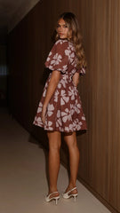 Erin Mini Dress - Brown Daylillies