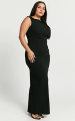 Genie Maxi Dress – Off-Shoulder Figure-Hugging Slip Dress in Black