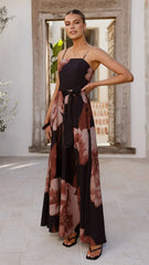 Carson Maxi Dress - Black/Wine Floral
