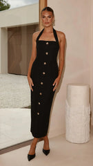 Tierra Button Midi Dress - Black