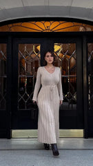 Cyra Long Sleeve Maxi Dress - Beige