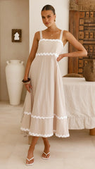 Raelynn Midi Dress - Beige/White