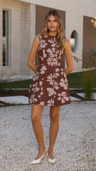 Rafiki Mini Dress - Brown Daylillies