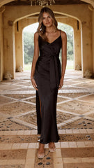 Yasmeen Tie Front Maxi Dress - Black