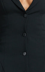 Bea Mini Dress – Elegant Collared Fit-and-Flare Pleated Dress with Long Sleeves in Classic Black