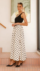 Leoni Maxi Dress - Oat/Black Polka