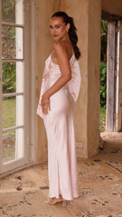 Eden One Shoulder Tie Front Maxi Dress - Pink