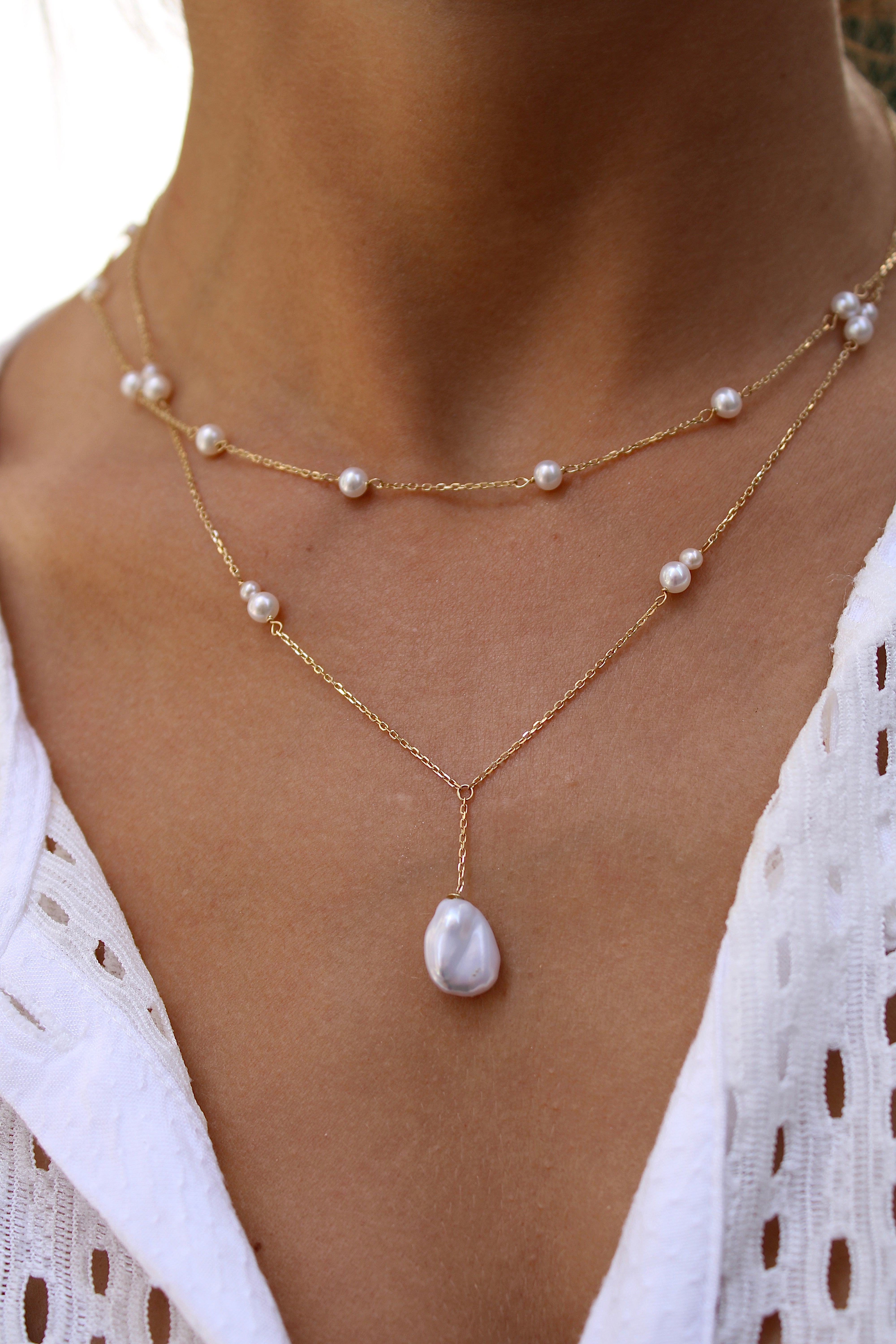 Perla: Halskette, 14 Karat Gold, Süßwasserperle