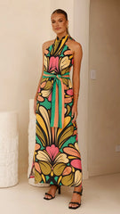 Portugal Twist Halter Maxi Dress - Apple