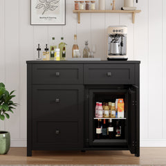 Faux 41" Dresser with Built-in Mini Fridge -Black