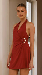 Brigitte Halter Mini Dress- Red