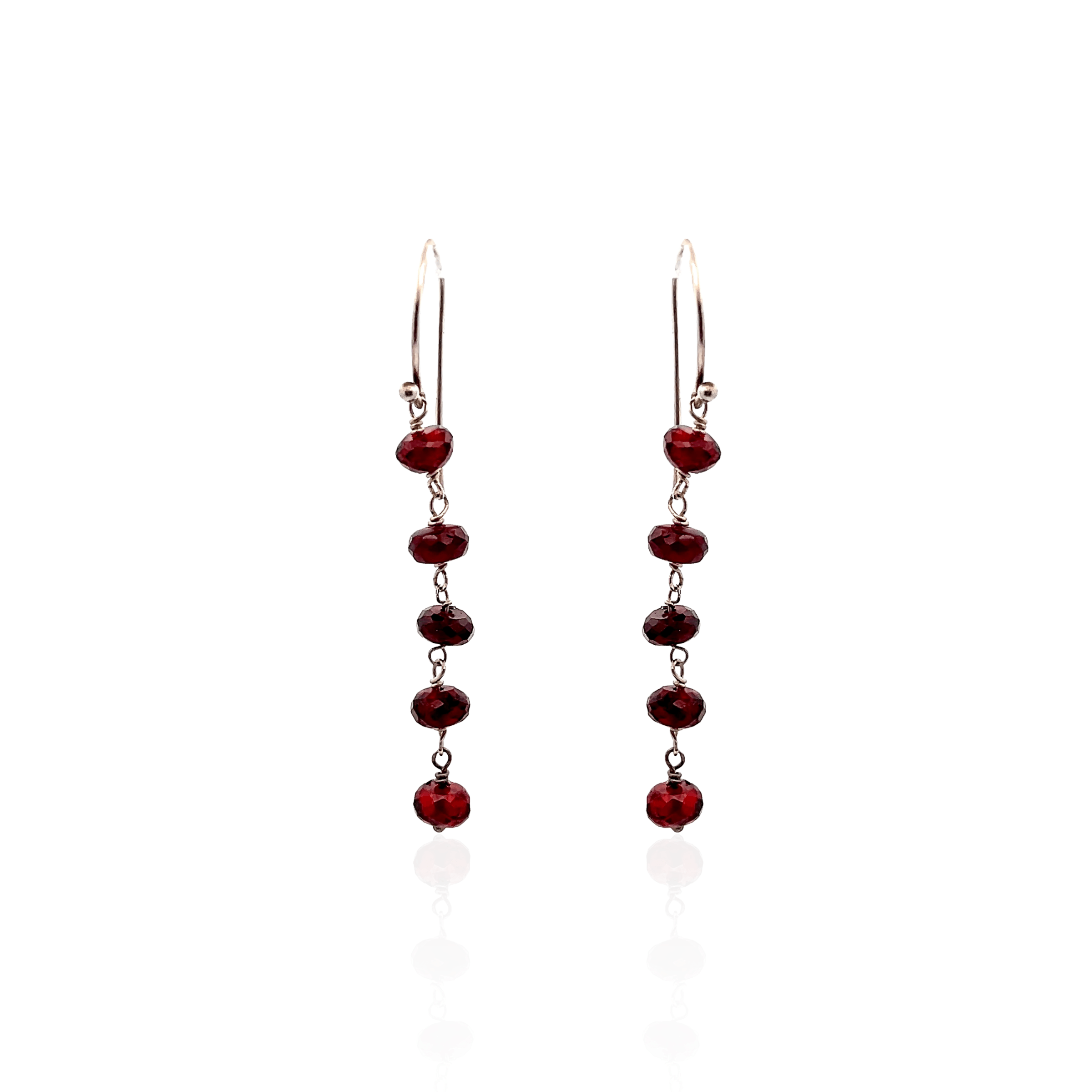 Estate Sterling Silver Garnet Bead Drop Earrings