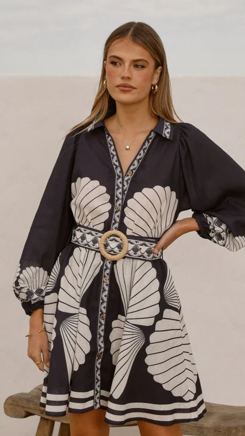 Mariel Long Sleeve Mini Dress - Black