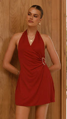 Brigitte Halter Mini Dress- Red