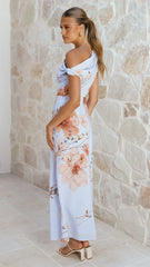 Wanita Off The Shoulder - Blue Floral
