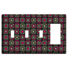 Multi Brown Fuschia Olive Retro Squares 3 Toggle / Rocker Wallplate