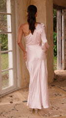 Eden One Shoulder Tie Front Maxi Dress - Pink