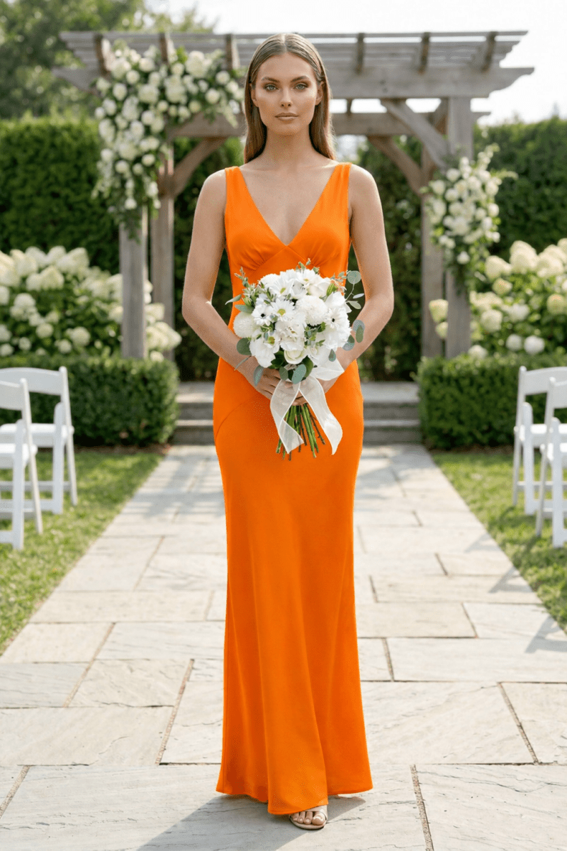 Charming Sheath V Neck Silk Saitn Bridesmaid Dresses - KissProm