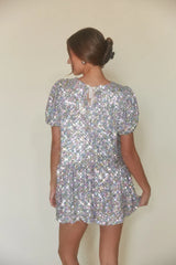 Elika Puff Sleeve Sequin Babydoll Mini Dress
