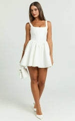 Aimee Scoop Neck Corset Mini Dress – Draped White Elegance